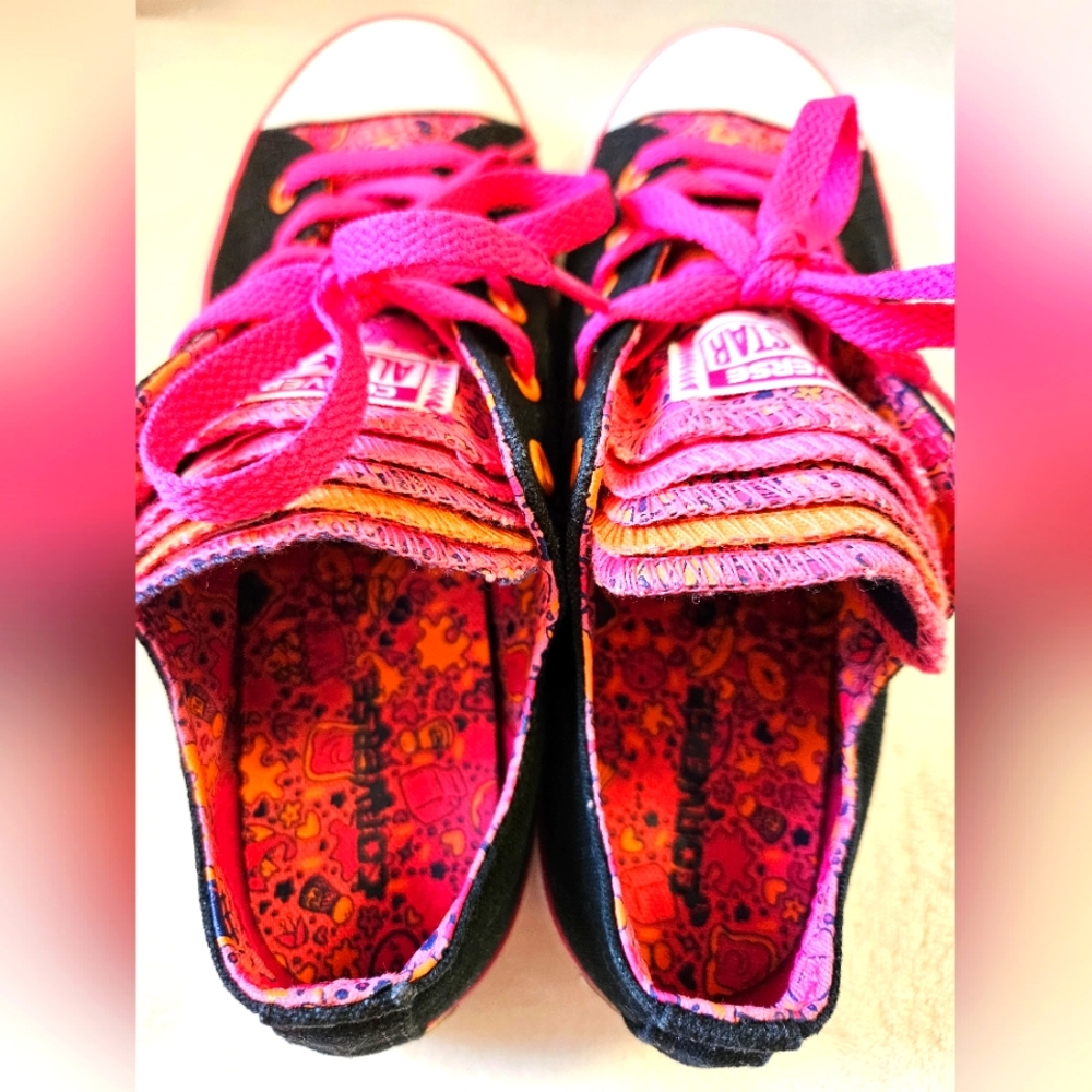 Converse All Star Multi Tongue Pink/Black Junior Sneakers Size 4. - Picture 5 of 11